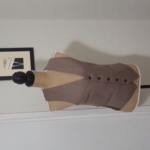Vintage Custom made  Mens Waist vest Beige/ Brown  5 buttons Size Medium